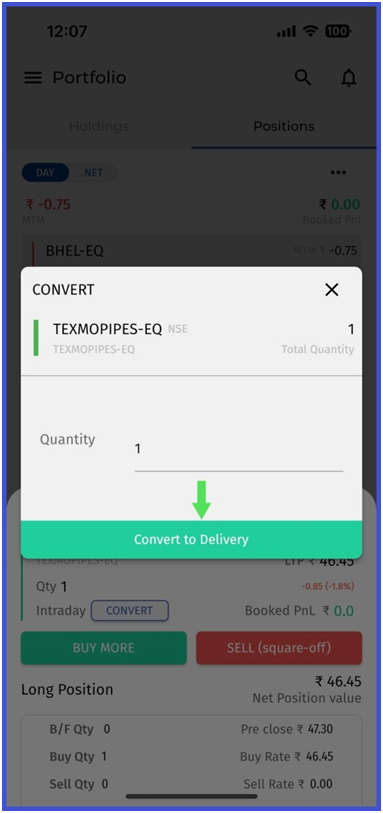 Justrade2.0 login mobile app - click convert to delivery
